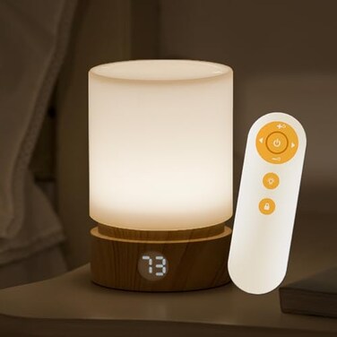 Smilodon Bedroom Lamp with Timer and Remote Woodgrain LED Touch Bedisde Lamp Night Light for Kids Battery Powered