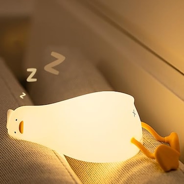 BemeedLigt Lying Flat Duck Night Light Cute Silicone Duck Lamp LED Nursery Nightlight Dimmable Bedside Touch Lamp Rechargeable Light Up Duck for Breastfeeding Toddler White LADK001WH