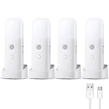 CREWEEL Motion Sensor Night Lights Indoor Rechargeable Night Light Battery Powered Portable Nightlight with Adjustable Brightness Activated Table Lamp for Kids AdultsCool White 4Pack