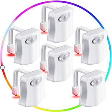 Honoson 6 Pieces Toilet Night Light Motion Activated Sensor Lamp 16 Colors Changing LED Inside Toilet Bowl LED Light for Washroom Bathroom Battery Not Included