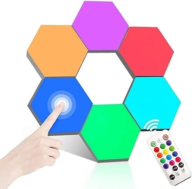 ODISTAR Remote Control Hexagon Wall LightSmart WallMounted TouchSensitive DIY Geometric Modular Assembled RGB led Colorful Light with USBPowerUsed in Bedroom 6Pack