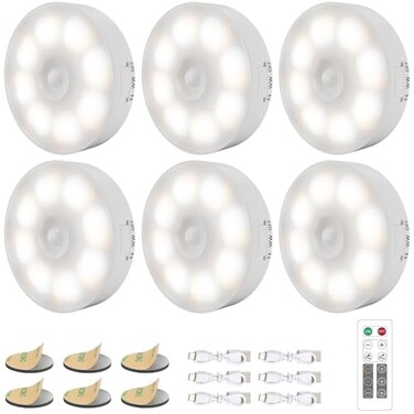 Electight 6 Pack Under Cabinet Lights with Remote 16 LEDs Wireless Motion Sensor Light Puck Light 3 Color Temps Dimmable 30006000K Rechargeable Closet Lights for Cabinet Closet Kitchen Hallway Stairs