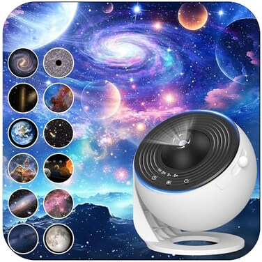 FlyEagle Galaxy Projector for Bedroom HD Image Star Projector Galaxy Light Adjustable Knob 13 Film Discs Planetarium Projector for Kids 360 Rotating 12h Timer Simple 3Button Control BlackWhite