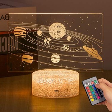 SEVEN LADY Solar System 3D Optical Illusion Lamp Universe Space Galaxy LED Night Light with Remote for Space Lover Boys and Girls as a Best GiftsSolar System