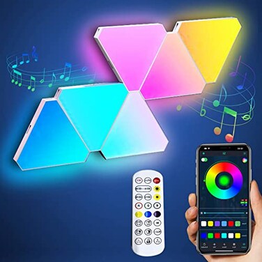 Amailtom Triangle LED Light Panels Triangle Lights with 6 Connection Ports Real RGBIC Gaming Lights for Gaming Setup Smart Wall Lights for Bedroom App Control Music Sync for Gaming Room Streaming 6 Pa