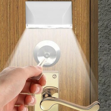 MIAOERJING Keyhole Light Lamp Battery Operated PIR Infrared IR Wireless Auto Sensor Motion Detector Door Keyhole with 4 LED Bulbs Light Lamp Tap Lights LED Night Light for Key HoleDoor Lock White