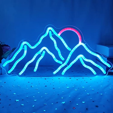 GMMLLG Dimmable Mountain Neon LED Light Sign 1698 Sunrise Sunset for Bedroom Living Room Hotel Wall Decor Christmas Gift Ice BlueRed