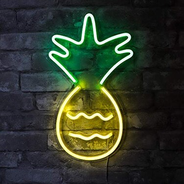 Isaac Jacobs 17 x 10 inch LED Neon Yellow Green Pineapple Wall Sign for Cool Light Wall Art Bedroom Decorations Home Accessories Party and Holiday Dcor Powered by USB Wire PINEAPPLE