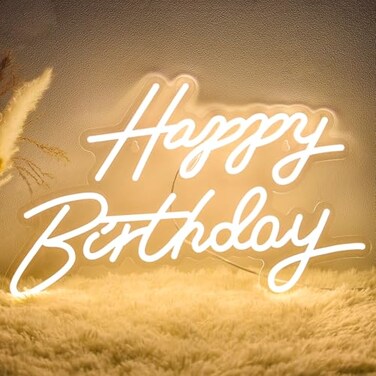 Dengduoduo Happy Birthday Neon Sign for Wall Decor LED Happy Birthday Light Up Sign USB Powered Dimmable Neon Light for Birthday Party Decorations Backdrop Warm White