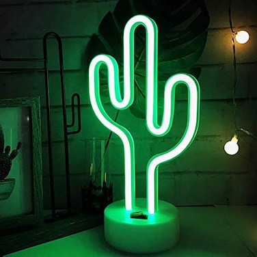 Bailey Green Cactus Neon Light Signs LED Cactus Neon Night Lights with Pedestal Room Decor BatteryUSB Operation Lamps Neon Signs Light Up Childrens Room Bedroom Wedding