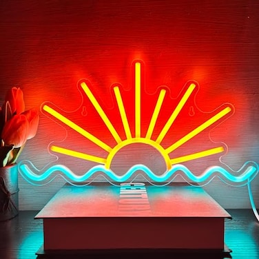 VIKLIU Sunset Neon Sign Sun Wave Neon Signs for Wall Decor USB Powered Led Neon Light Sign forBedroom Beach Bar Party Man Cave Living RoomDimmable Led Sign