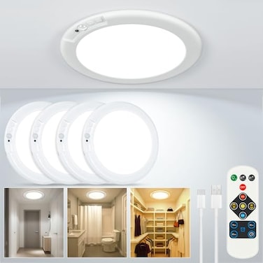 Rodalims Rechargeable Ceiling Light No Wiring Battery Operated Led Lights for Bedroom with Remote Motion Sensor Night Light Indoor Hallway Living Room Bathroom Home Kitchen Decor Lighting 4