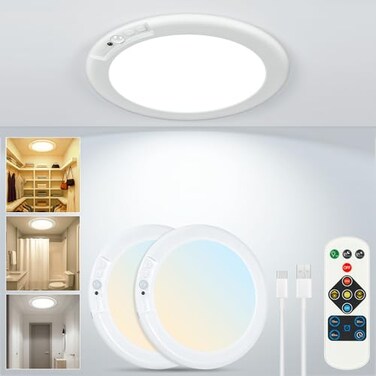 Rodalims Rechargeable Ceiling Light No Wiring Motion Sensor Night Light Indoor with Remote Battery Operated Led Lights for Bedroom Hallway Living Room Bathroom Home Kitchen Decor Lighting 2