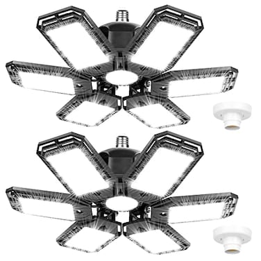 Luyata 2 Pack LED Garage Lights 200W Deformable 20000LM Close to Ceiling Light Fixtures 6500K Ultra Bright LED Shop Light with 6 Adjustable Panels for Work Shop Warehouse Attic