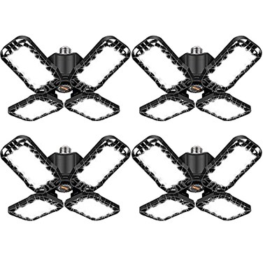 Tudoccy LED Garage Light 4 Pack 120W Ultra Bright LED Shop Light with 4 Adjustable Panels 18000LM E26E27 Base Deformable Ceiling Fixtures for Garage Workshop Attic Basement Barn Black4 Pack