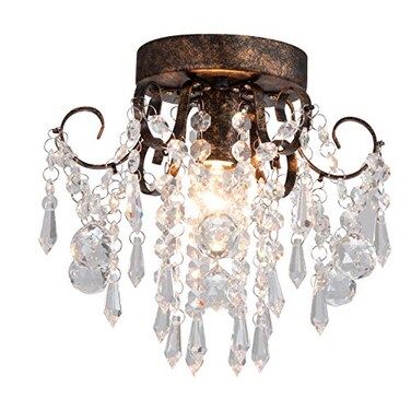 QS QS Small Crystal Ceiling Light Fixture Flush MountBlack with Brushed Gold Accents Ceiling Lights Modern ChandelierBedroom Hallway Closet Light FixtureDia95 1 Light