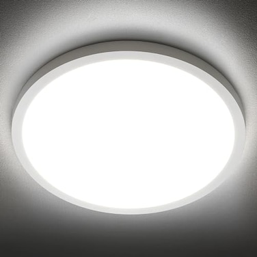 SunRider LED Flush Mount Ceiling Light Fixture 5000K Daylight White 2400LM 12 Inch 24W White Round Flat Bedroom Lights 240W Equiv NonDimmable