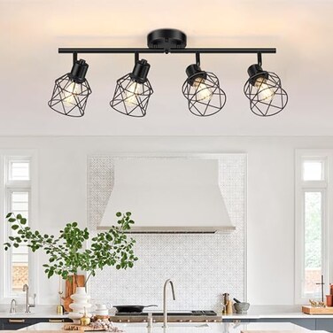 Baocuz 4Lights Semi Flush Mount Ceiling Light Adjustable MultiDirectional Light Fixtures Rotatable Farmhouse Light Fixtures Mount with Metal Cage for Dining Room Living Room