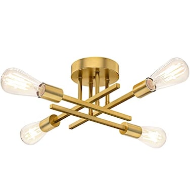 TOBUSA Gold Semi Flush Mount Ceiling Light Fixture 4Light Modern Industrial Sputnik Chandelier Light Fixture Flush Mount Ceiling Lamp for Kitchen Bedroom Living Room Dining Room Closet E26 Bulb Socket
