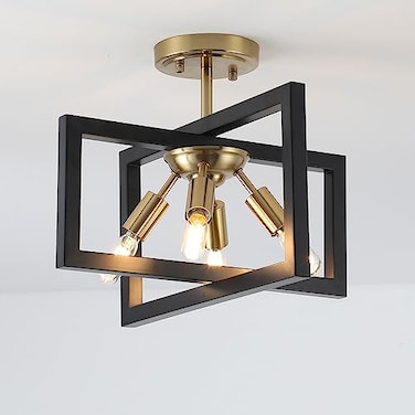Minyuco SemiFlush Mount Ceiling Light Modern Industrial Light Fixture Black and Gold4Light Candelabra Lighting Ceiling Lamp for Kitchen Foyer Entryway Hallway Bedroom Closet