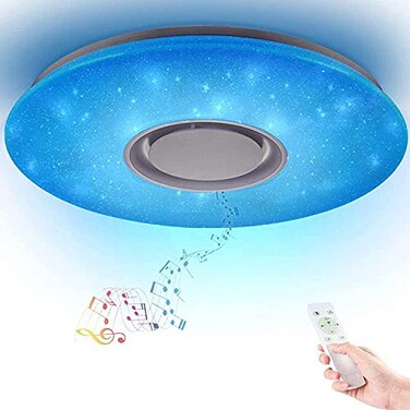 HOREVO Led Music Ceiling Light with Bluetooth Speaker 36W 20 inch Multi Functional APP Upgraded Modern Light Fixtures with RGB Color Changing Family Party Star Lights Remote Included