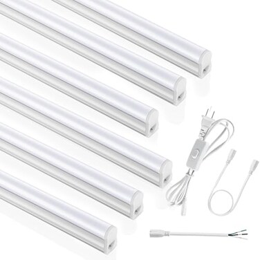 SUNLINKCO 6 Pack 4FT T5 LED Integrated Fixture 6500K20W2300LMSuper Bright White Linkable LED Shop LightGarage Ceiling and Cabinet LightStrip LightCorded Electric with ONOff Switch