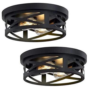 SKEJAO Flush Mount Ceiling Light FixtureBlack 2Light Hallway Light Fixtures CeilingLight Fixtures Ceiling Mount for FarmhouseKitchenHallBedroomBathroom 2 Pack