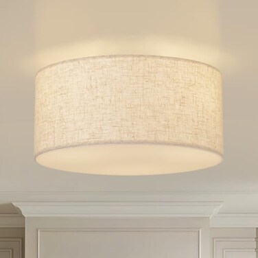 Vexagyle 13inch Semi Flush Mount Ceiling Light Fixture3Light Ceiling Mount Drum Light Fixture with Linen ShadeModern Close to Ceiling Lamps for Living Room Bedroom Dining RoomHallway