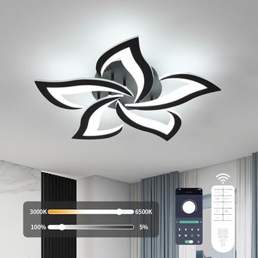 Goeco Modern Flower Flush Mount Ceiling Light with Remote Control Dimmable Black 5Petals 3000K6500K LED for Living Room Kitchen Dining Room Bedroom