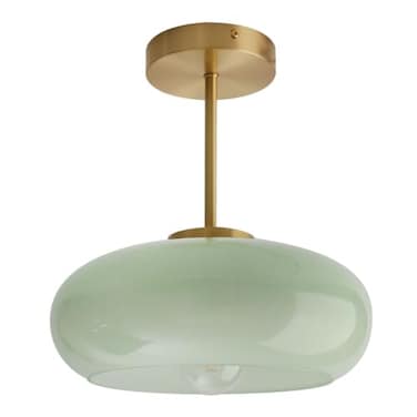 Qufute Milk Ceiling Light mid Century Modern Ceiling Light fixtures with Milk Green Glass Shade Gold Semi Flush Mount Ceiling Light Vintage Glass Ceiling Lamp Hallway Dining Room Kitchen