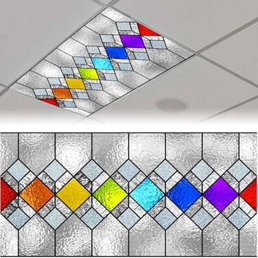 FALE QTUOM 2 Pcs Stained Glass Fluorescent Light Cover for Classroom Magnetic Fluorescent Light Covers for Office Classroom Home Drop Ceiling 4 X 2 Feet