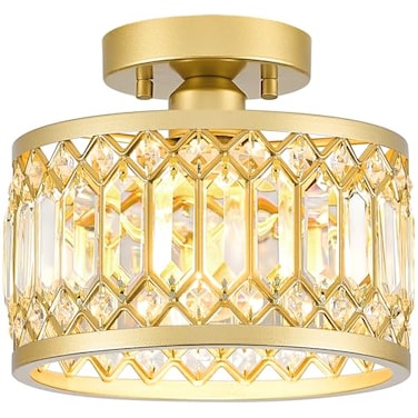 YURNYQ Crystal Ceiling Light Fixture Modern Semi Flush Mount Ceiling Light Gold Lighting Fixtures Ceiling Lamp for Hallway Kitchen Entryway Bedroom Laundry Room 905 Inch