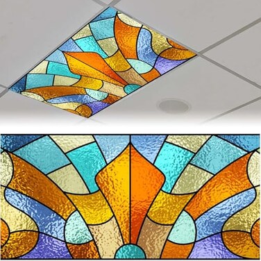 FALE QTUOM 2 Pcs Stained GlassFluorescent Light Cover for Classroom Magnetic Fluorescent Light Covers for Office Classroom Home Drop Ceiling 4 X 2 Feet