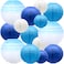 Meiduo 14 PCS Round Paper Lanterns 10 8 6 Inches Gradient Blue and White Party Decorations Hanging Lanterns for Wedding Reception Baby Boy Shower Ocean Theme Indoor Outdoor Supplies