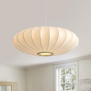 Fivemengo 20 Inch Lantern Pendant Light White Imitation Silk Lampshade Bubble Pendant Light Fixture Ceiling Hanging Lamp Chandelier for Living Dinning Room Kitchen Island Bedroom Restaurant Cafe