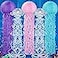 Geosar 5 Pcs Jellyfish Decor with Mermaid Hanging Lanterns for Under The Sea Party Decorations Mermaid Trunk or Treat Car Decorations Kit