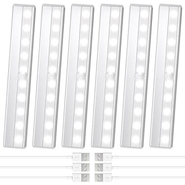 Deitybless 6 Pack Motion Sensor Closet Lights 10 LED Stickon Anywhere Magnetic Portable Wireless LED Under Cabinet Lights Rechargeable Battery Night Light Bar for Closet Kitchen Hallway Stair