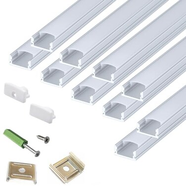 THMOOTHER LED Strip U Channel Diffuser 10Pack 656FT17X75MM Surface Mounted Tape Light Aluminum Track with Milky Cover CabinetStairsCounterWall Flush Installed Low Profile
