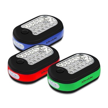 AlltroLite 3Pack LED Work Light Portable Magnetic Work Light with Rotatable Hook Magnetic Back Push Button Battery Operated Pocket Work Lights for Car Repairing Emergency Hiking Camping