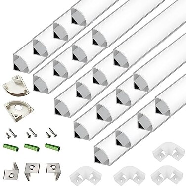 THMOOTHER 20Pack 33FT 1Meter V Shape LED Strip Aluminum Channel Diffuser System Extruded Alu Track Milky Cover with Corner Connector and Mounting KitEasy Cut and Installed Curved Lens Profile