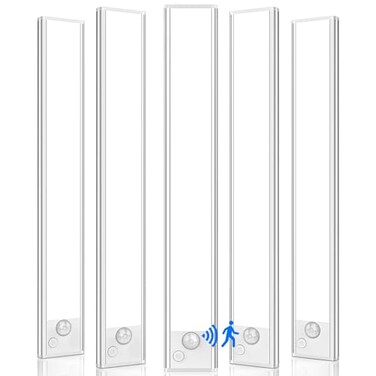 VerRon 5Pack 14 Under Cabinet Lighting Upgraded 3200mAh Rechargeable Under Cabinet Lights Wireless LED Motion Sensor Light Indoor Closet Lights UnderCounter Light Fixtures for Kitchen Hallway Pantry