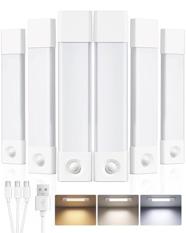 EZVALO 78 Rechargeable Motion Sensor Light Indoor 6Pack Under Cabinet Lighting Wireless Closet Lights 30 LED Dimmable 3 Color Temperatures Step Lights for Kitchen Pantry Bedroom Wardrobe