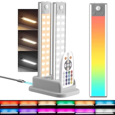 Hopedone Under Cabinet Lights with Charging Station 24LED Dimmable Rechargeable Motion Sensor Light Indoor with 15 Color Temperatures Magnetic RGB StickAnywhere Closet Light for Stair Kitchen 3