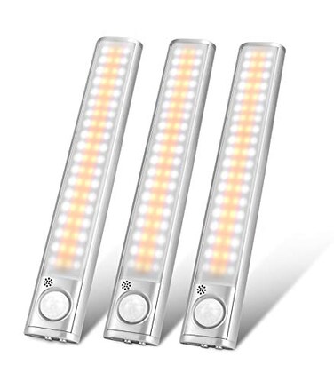 goodland Under Cabinet Lighting 80 LED Closet Light Motion Sensor Lights Indoor USB Rechargeable Dimmable Stickon Night Light Bar for Kitchen Wardrobe Garage Stairs Bedroom 3 Packs