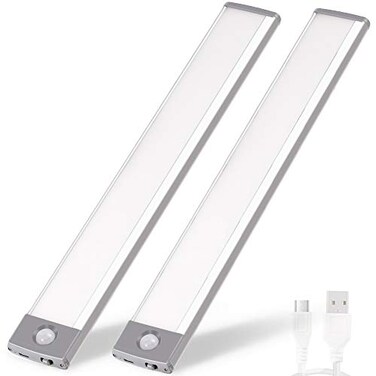 RXWLKJ Rechargeable Motion Sensor Led Lights Ultra Thin Softer Under Counter 54LED Closet Lighting Battery Operated Light Kitchen Under Cabinet Lighting Stick On Lights Night Light Wireless Light 2PAC