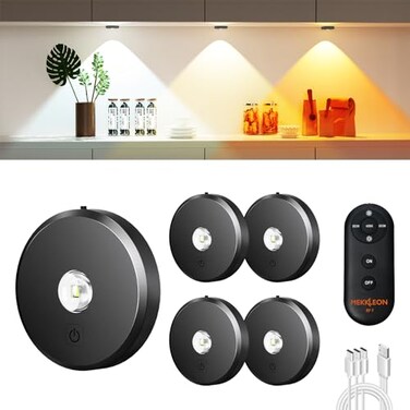 MEKKLEON Puck Lights with Remote Control Rechargeable Wireless Under Cabinet Lighting 5 Pcs Dark Grey Tap Push Touch Lights for Counter Shelf Bookcase