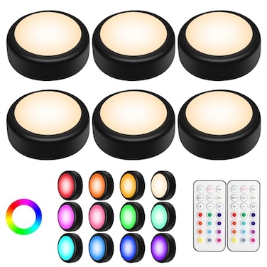Alivation Puck Lights with Remote Control LED Under Cabinet Lighting Wireless LED Light Battery Operated Tap Battery Powered Stick on Push Lights for Closet Kitchen Wall Counter Black