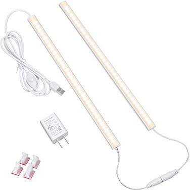 JUSJUBR LED Under Cabinet Lighting 2pcs x 12 Inch Dimmable USB Plugin Under Counter Lights with Memory Function Natural White 4000K