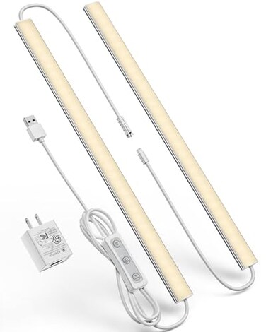 Vovamo Plugin Under Cabinet Lighting Dimmable Under Counter Lights for Kitchen 2pcs 12 Inch Warn White 3000K Linkable USB Led Closet Light Wired Indoor Night Lights Bar for DeskSinkWorkbench