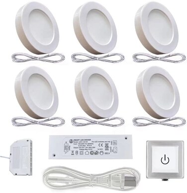 VST Under Cabinet Lights Plug in with Wired Touch Dimmer SwitchRecessed or Surface MountNatural White 3000K 12V 2W12W Total 60W Equivalent6 Pack White Puck Lights Fixtures